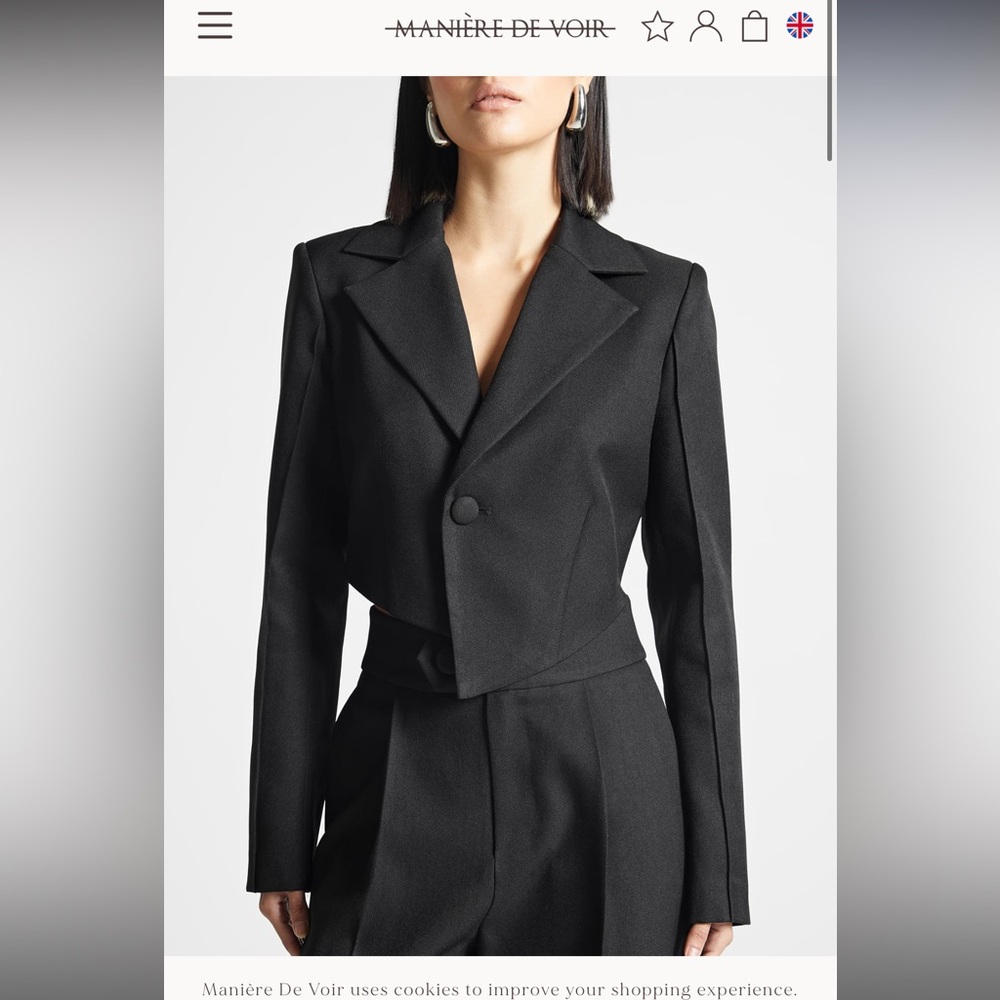 Maniere De Voir Dark Gray Asymmetric Tailored Cropped Blazer
